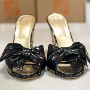 VALENTINO Couture Bow Patent Leather Mules Sandals